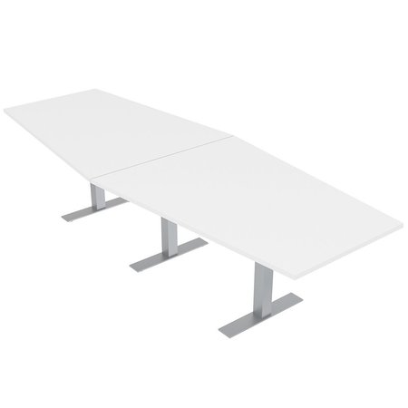 SKUTCHI DESIGNS 12 Person Modular Conference Table, Metal T-Bases, Irregular Hexagon Shape, 12X4, White HAR-HEX.IR-46x143-T-XD09
